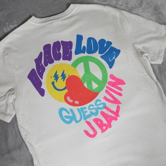 GUESS x J Balvin Amor Paz Peace Love T Shirt Mens Small Oversized White NWOT - Picture 1 of 7